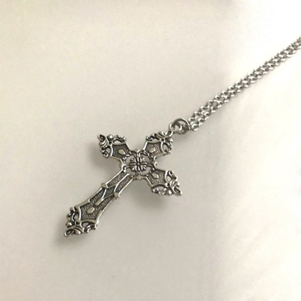 Ornate Cross Pendant Necklace Silver - Picture 3 of 4